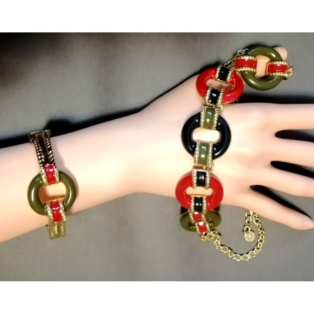 Talbots gold red green blue Enamel linked necklace & Bracelet